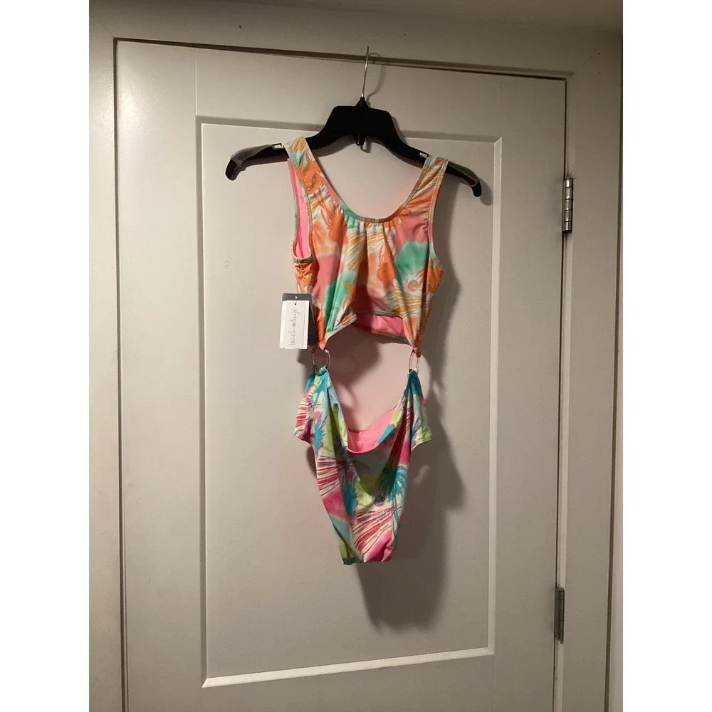 Beach Lingo Girls Tropical Cutout‎ Monokini Swimsuit Pink Orange Size 14